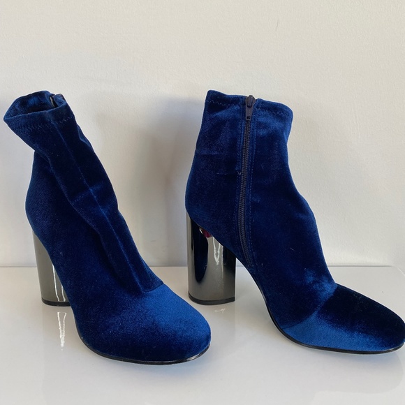 Aldo Blue & Silver Velvet Ankle Boots - Picture 3 of 5
